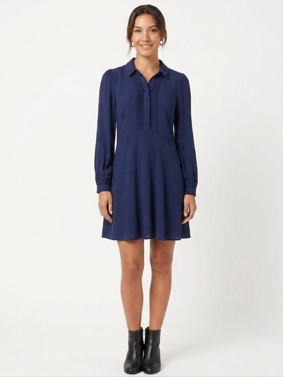 Whistles Dresses & Skirts - Whistles Pintuck Shirt Dress Navy US 8 Midi Cotton Workwear Quiet Luxury